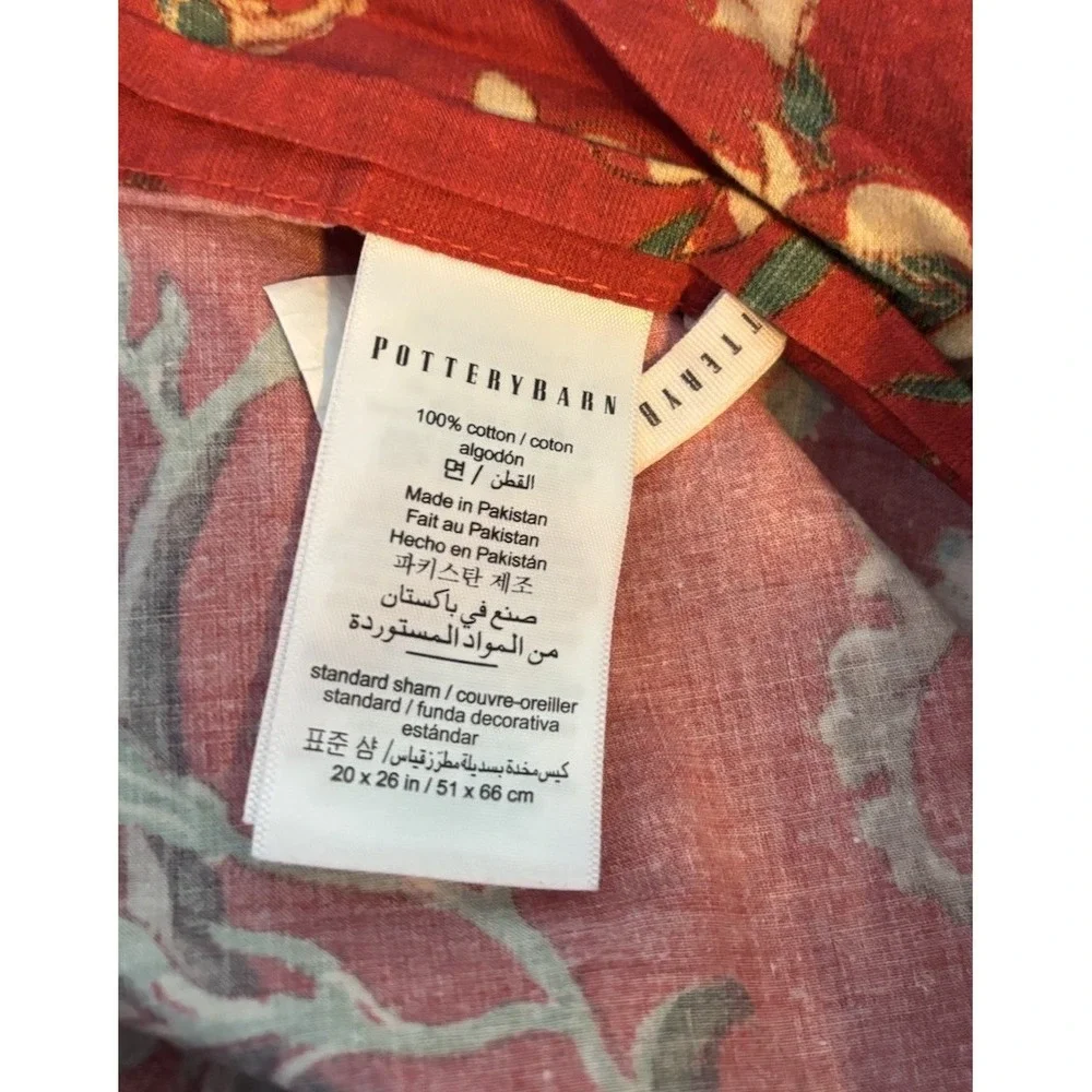 Pottery Barn Red Dahlia Floral Print Standard Pillow Sham 27